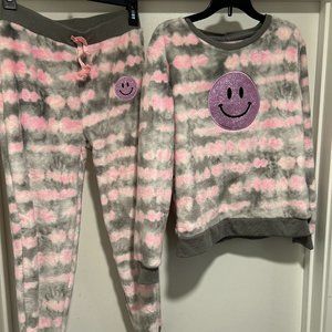 EPIC THREADS GIRLS STEAL GRAY/PINK WITH HAPPY FACE FLEECE 2-PC SET